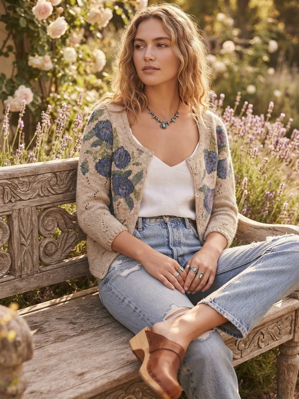 Peruvian Connection Floral Knit Cotton Cardigan XS Cottage Grandma Whimsigoth